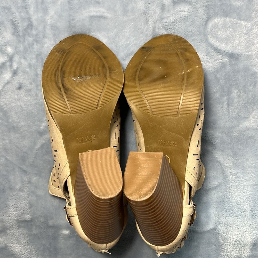 TOP Moda Tan Peep-Toe Ankle Booties - Picture 7 of 9